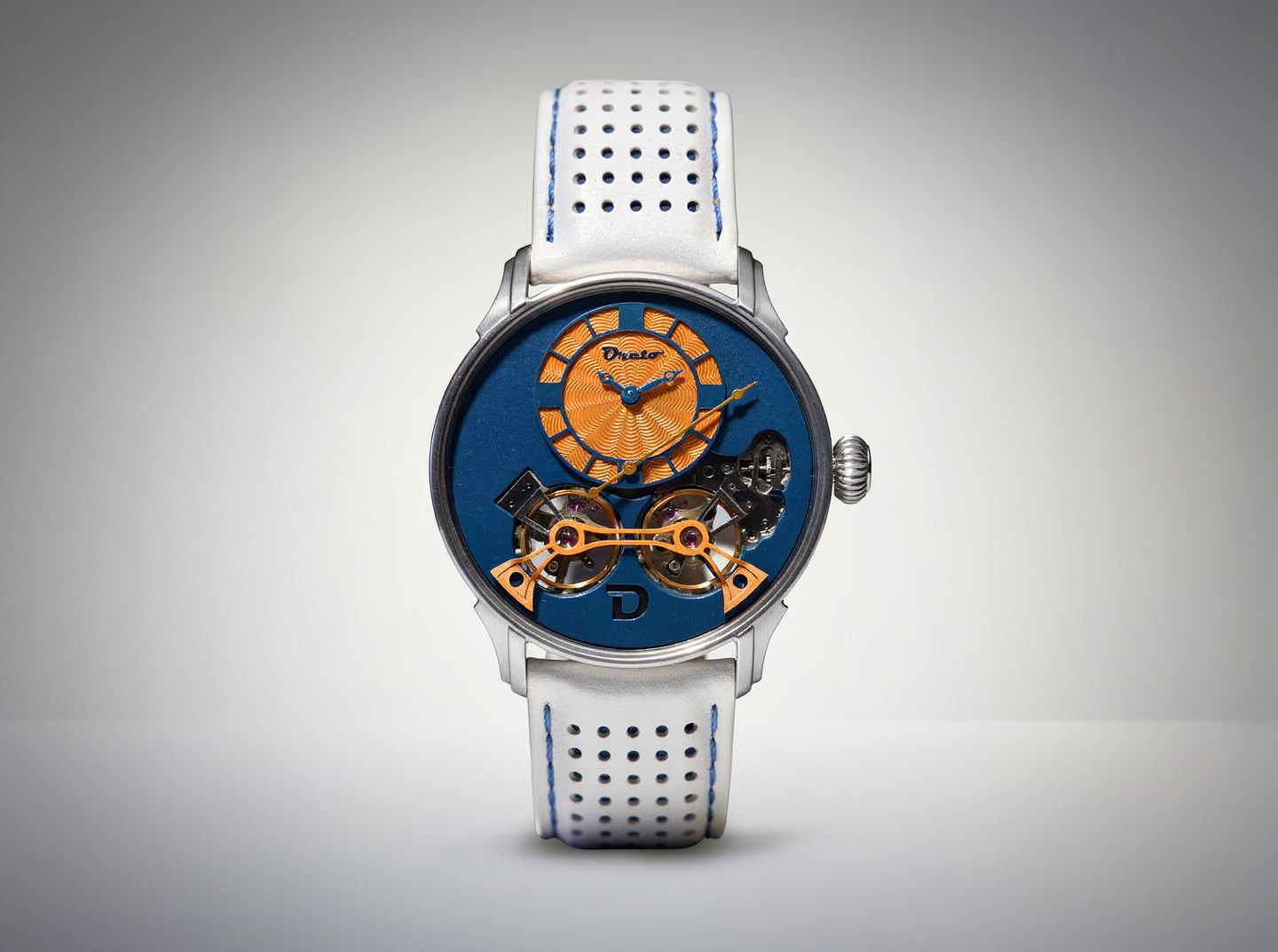 Double Escape in orange and blue with luminescent details.